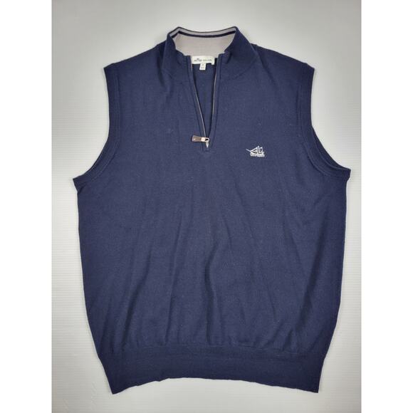 Peter Millar Mens Medium Pullover Sweater Vest Navy Blue Wool/Silk Blend ME0S54 - Picture 1 of 7
